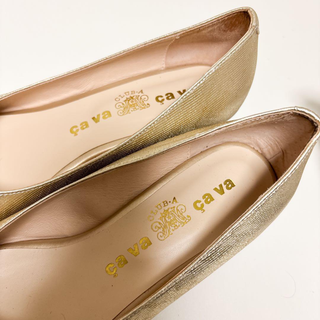 美品★cava cava オープントゥ パンプス 【24.0㎝】 ゴールド