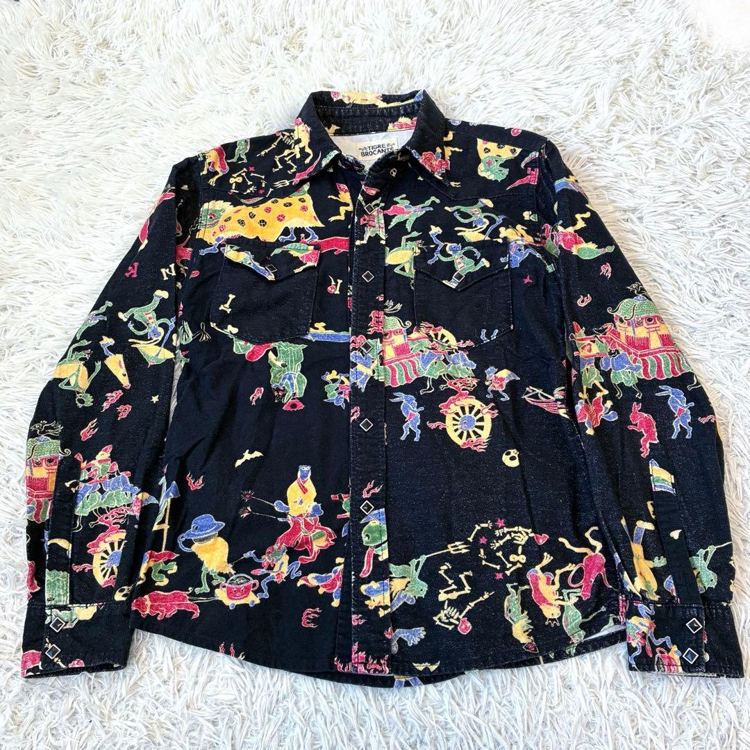 TIGRE ティグルブロカンテ 総柄 ナッティくん 妖怪 ウエスタン シャツS TIGRE BROCANTE