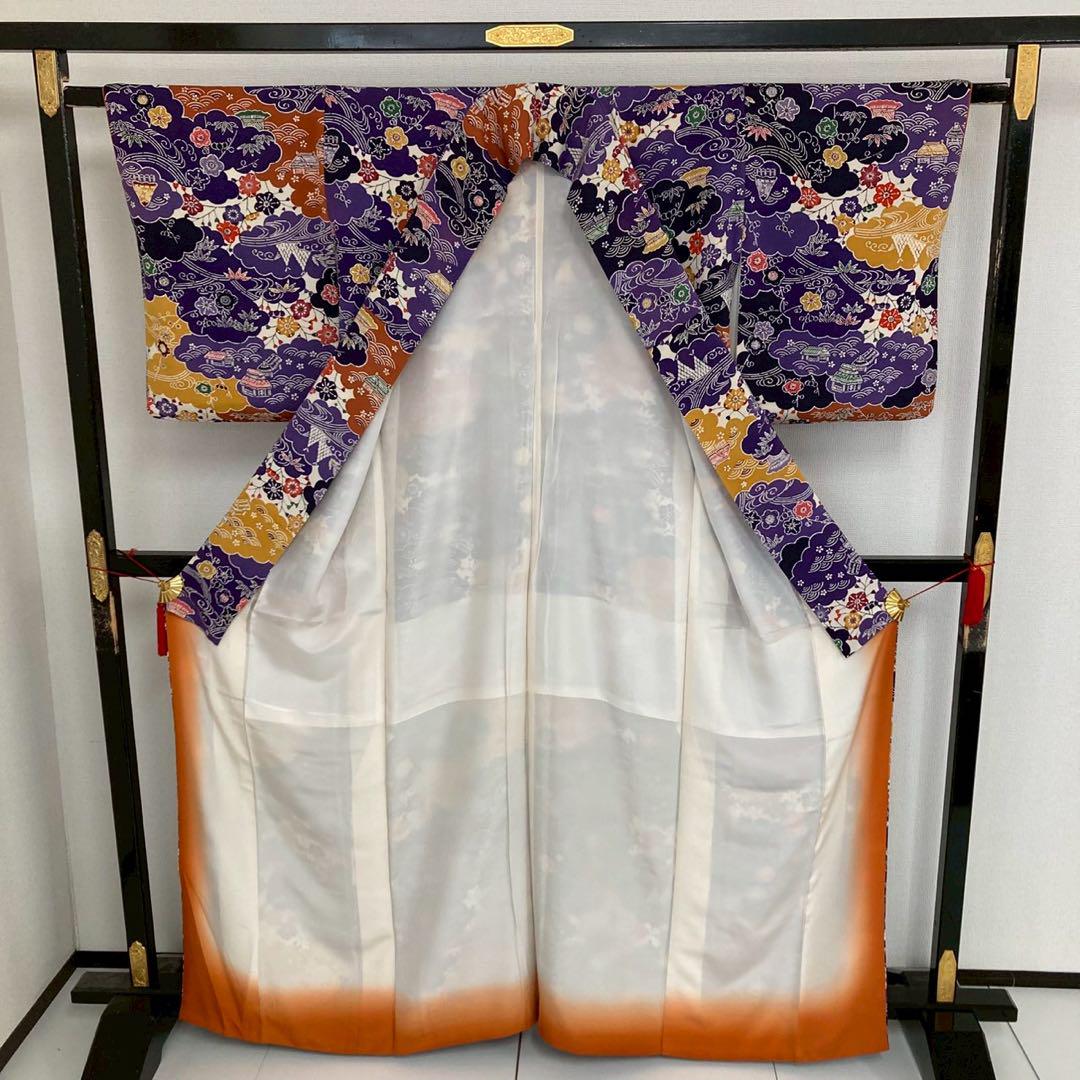 紅型 縮緬 小紋 正絹 上品な紫色 着物 U-5755 - メルカリ