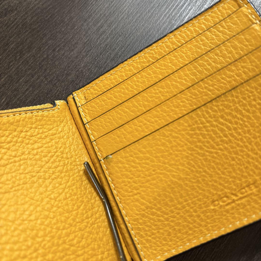 COACH マネークリップ 新品 カナリー 新作 レザー メンズ 黄色