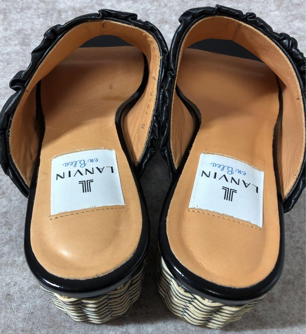 【500円引きクーポン】 2969】LANVIN en Bleu ギャザーアクセント ミュール M 靴