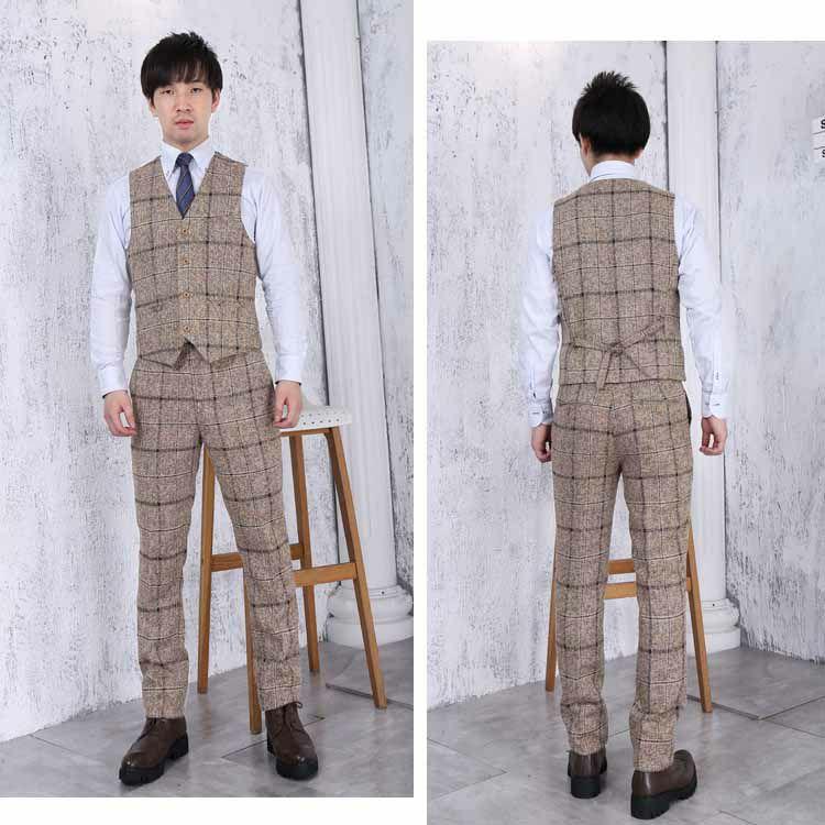 3ピーススーツ 在庫サイズM～5XL セットアップ メンズ チェック柄１つボタン