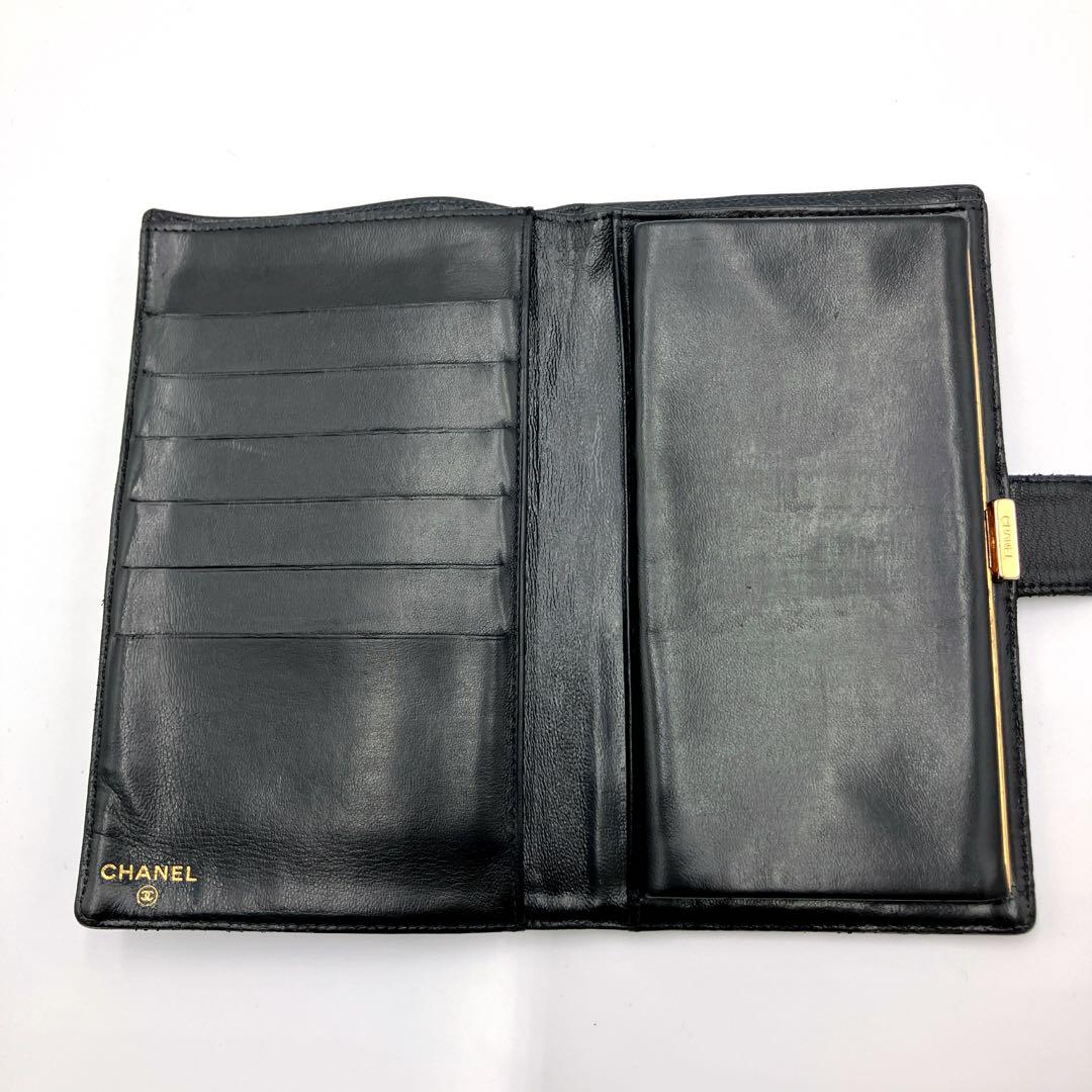 【美品】CHANEL シャネル キャビアスキン 長財布 ココマーク ブラック