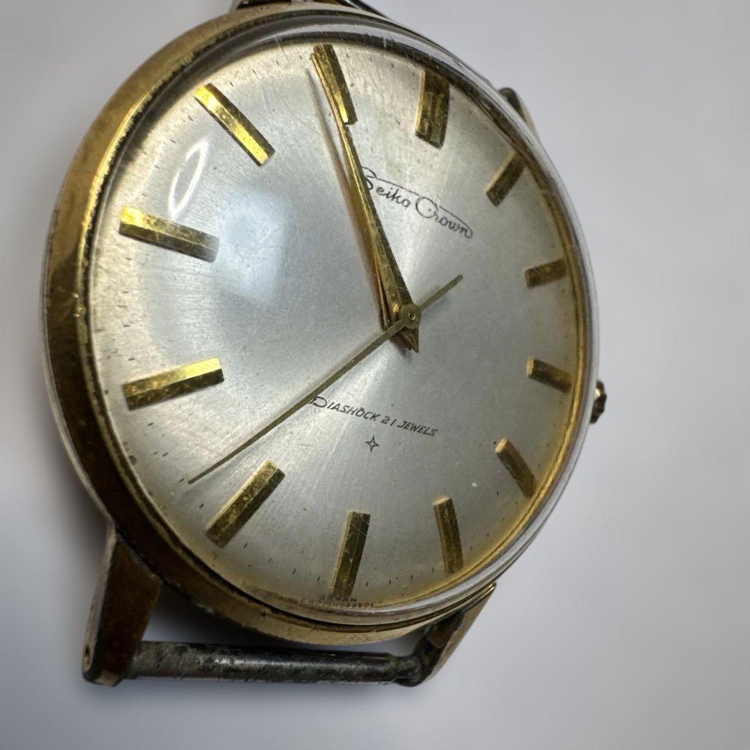 ヴィンテージSEIKO CROWN手巻き時計 ゴールド 美品】セイコー クラウン ヴィンテージ 21石 手巻き 新品ベルト