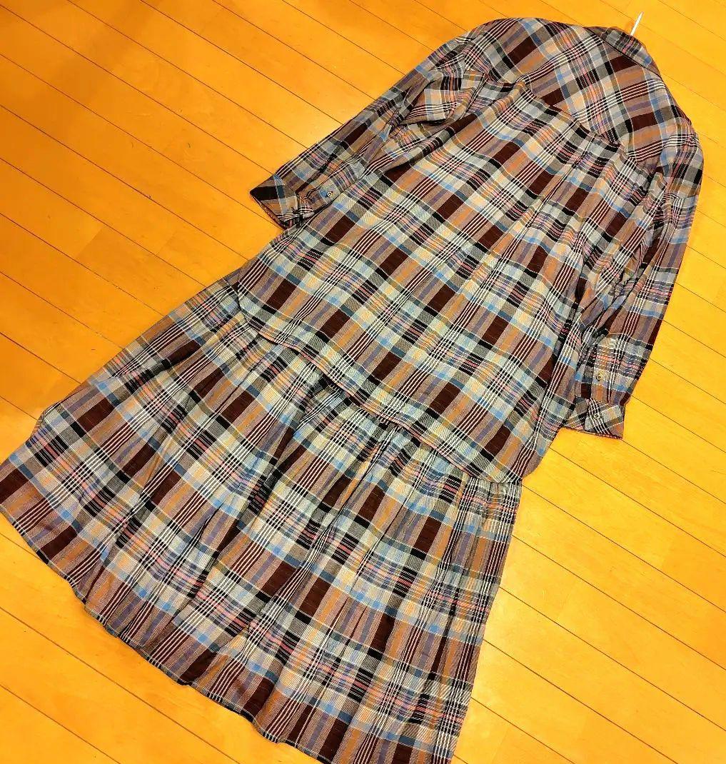 レリアン 近年モデルホワイトレーベル ブラウン系格子柄セットアップワンピース