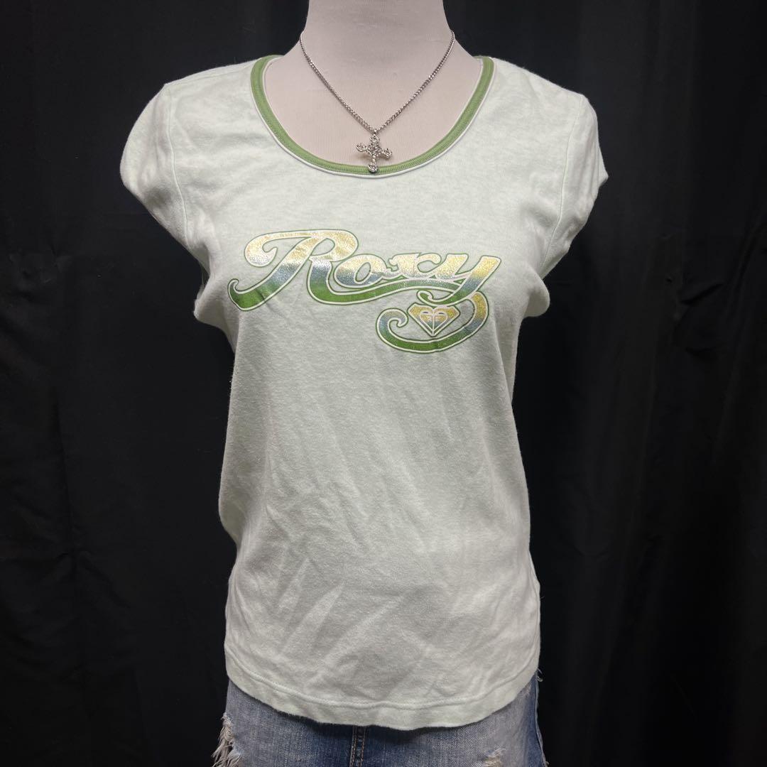 平成ギャル y2k グランジ Roxy ピチT 半袖 Tシャツ ラメ ロゴ
