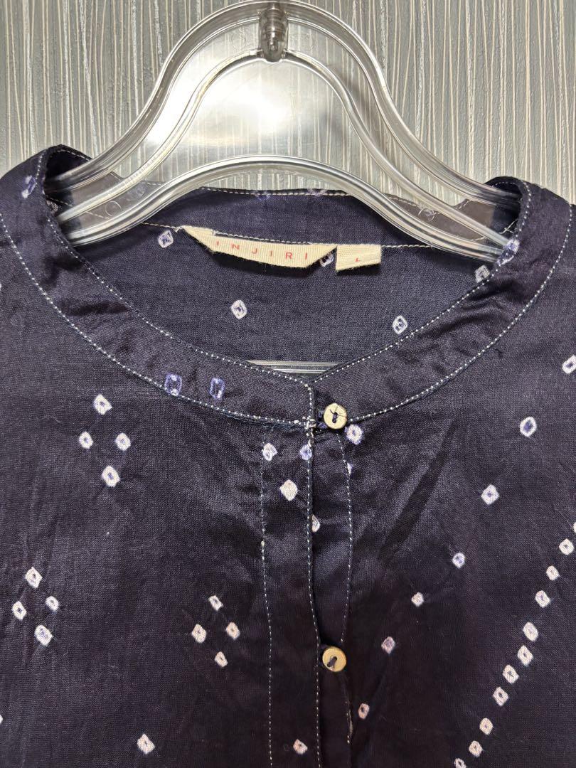 値下 美品 injiri cotton×silk 絞り染めワンピース ネイビーL