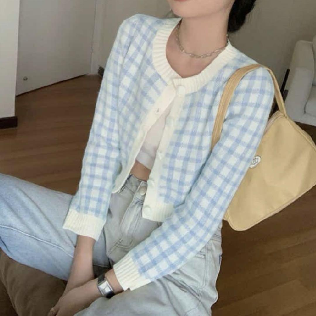 極美品✨M'S GRACY ギンガムチェック ニットトップ・カーディガン パール ギンガムチェックカーディガン&ビスチェSET | レディース
