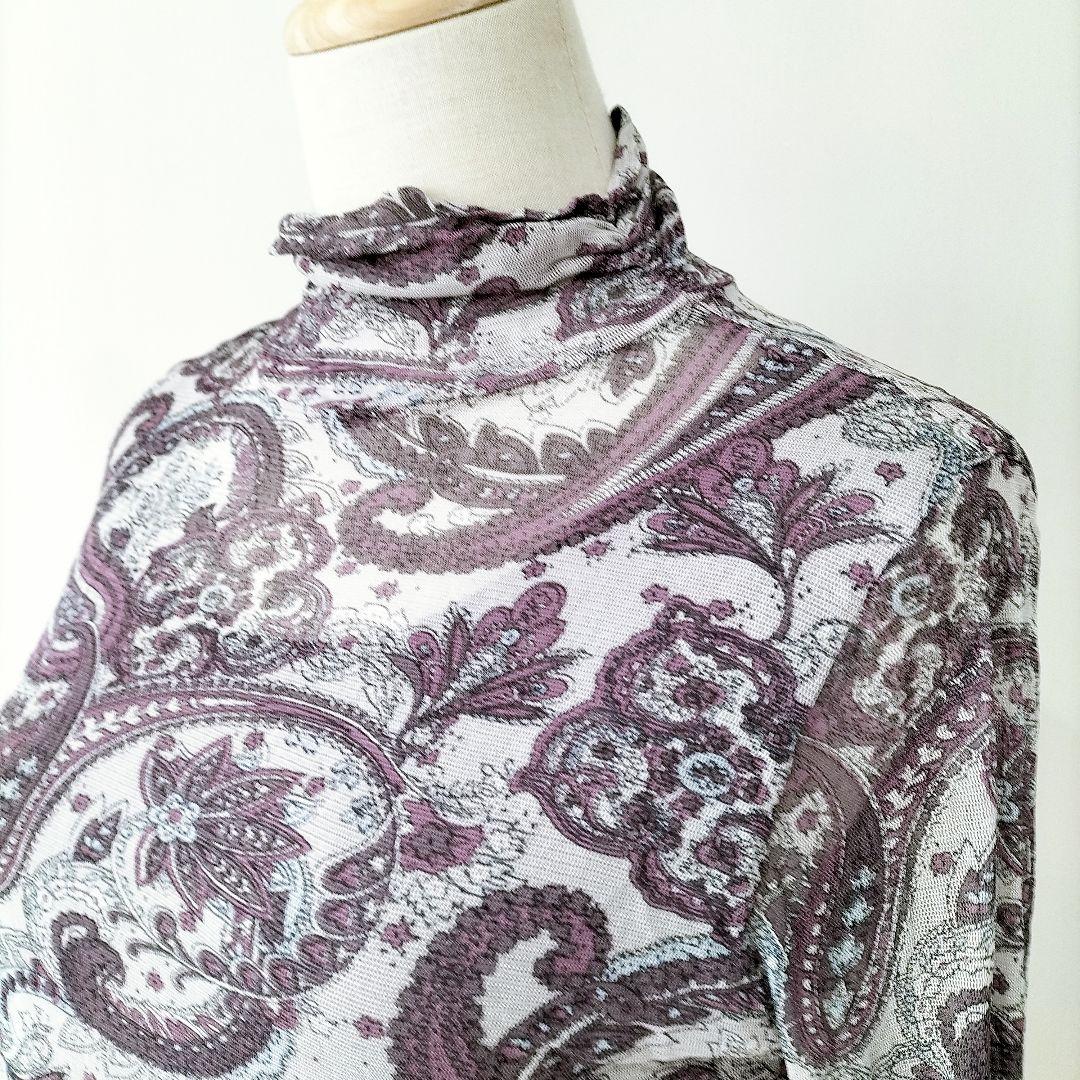 【極美品】サイオシルク100%シルク ペイズリー柄 タートルネック M
