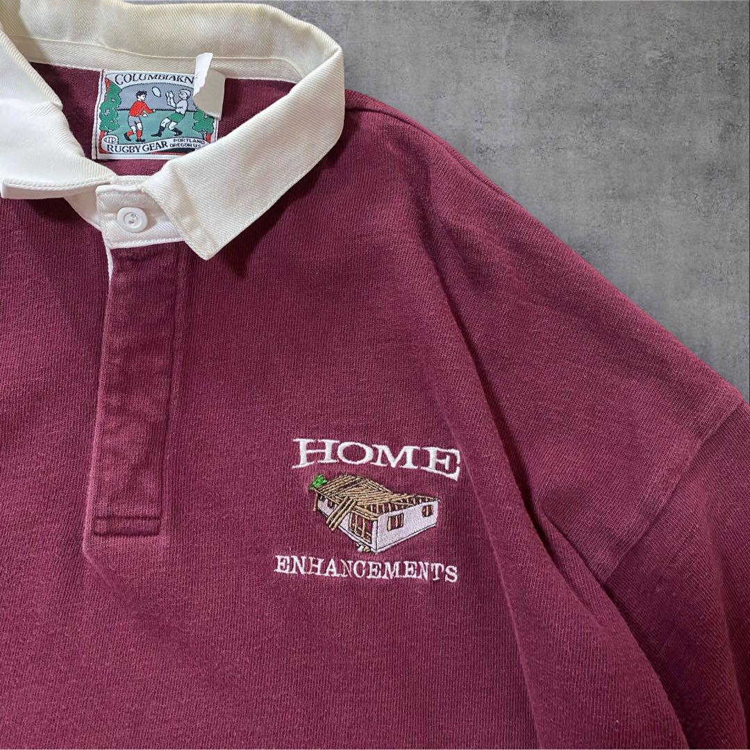 【90s】COLUMBIAKNITラガーシャツ長袖ポロシャツメンズXL刺繍ロゴ