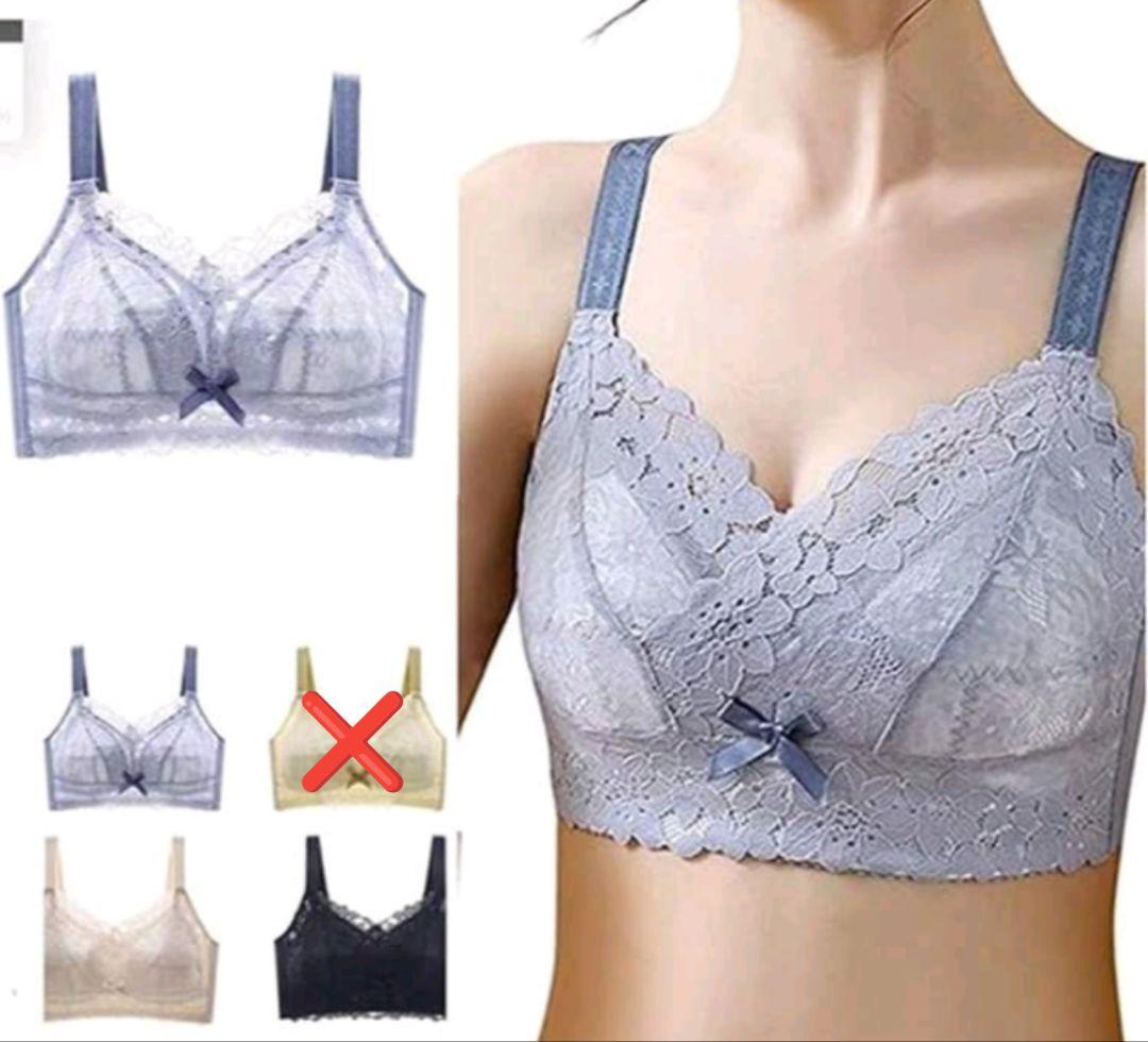 レースデザイン グレー ブラジャー 40 ブルー ブラック アプリコット