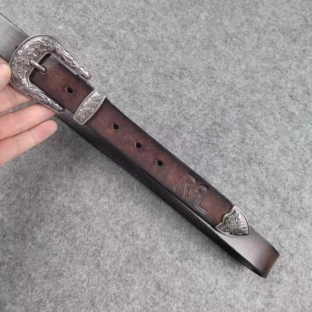 実物は撮影❤DOUBLE RL 純銅スナップバックル ちょうこく 本革ベルト