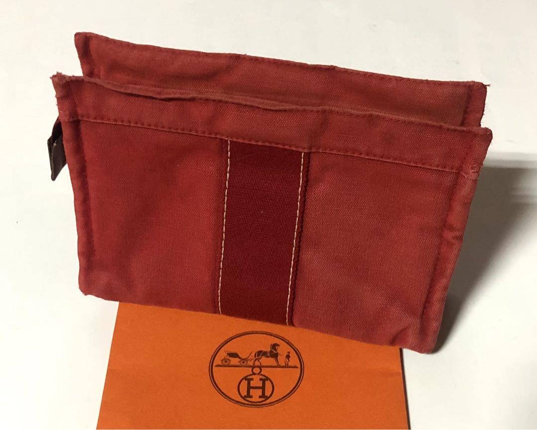 HERMESエルメス レッドキャンバス ジッパーポーチ ショッパー付