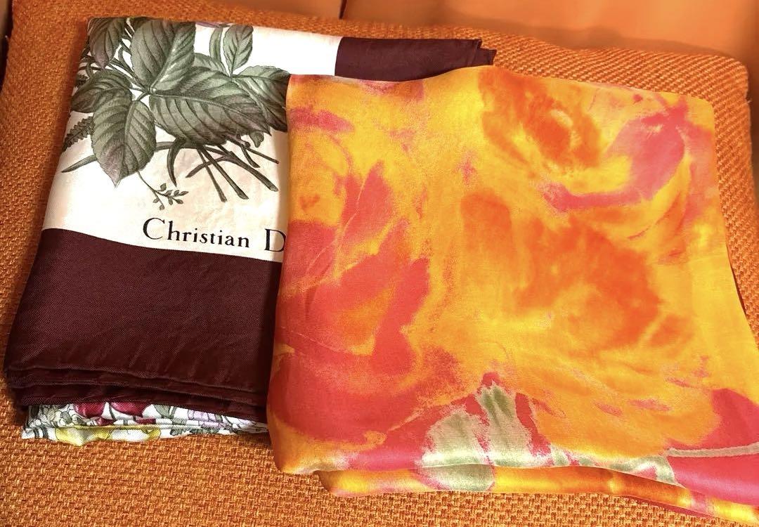 Christian Dior シルクストール 花柄二枚セット