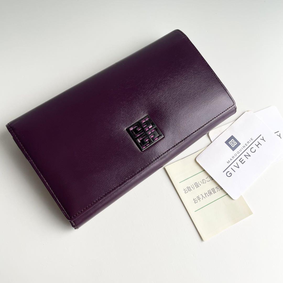 GIVENCHY ジバンシー 長財布 がま口 ロゴ レザー パープル ほぼ新品