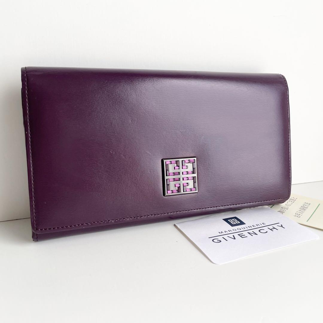 GIVENCHY ジバンシー 長財布 がま口 ロゴ レザー パープル ほぼ新品