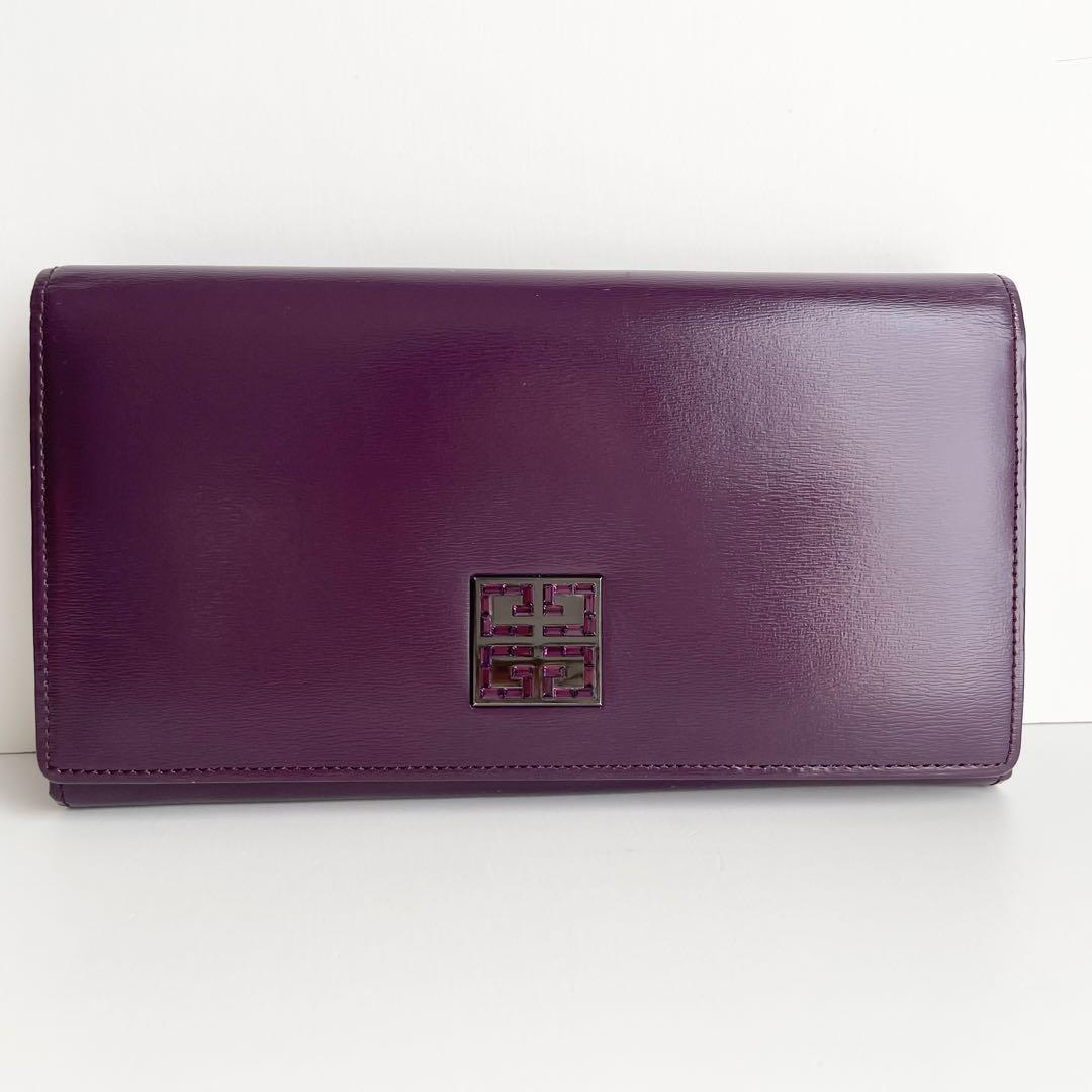 GIVENCHY ジバンシー 長財布 がま口 ロゴ レザー パープル ほぼ新品
