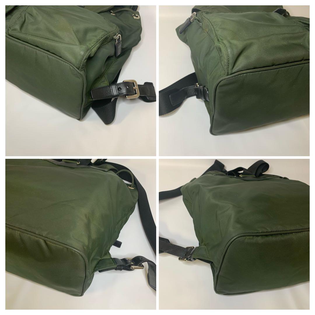 美品　PRADA　バックパック　三角ロゴ　ナイロン　カーキ