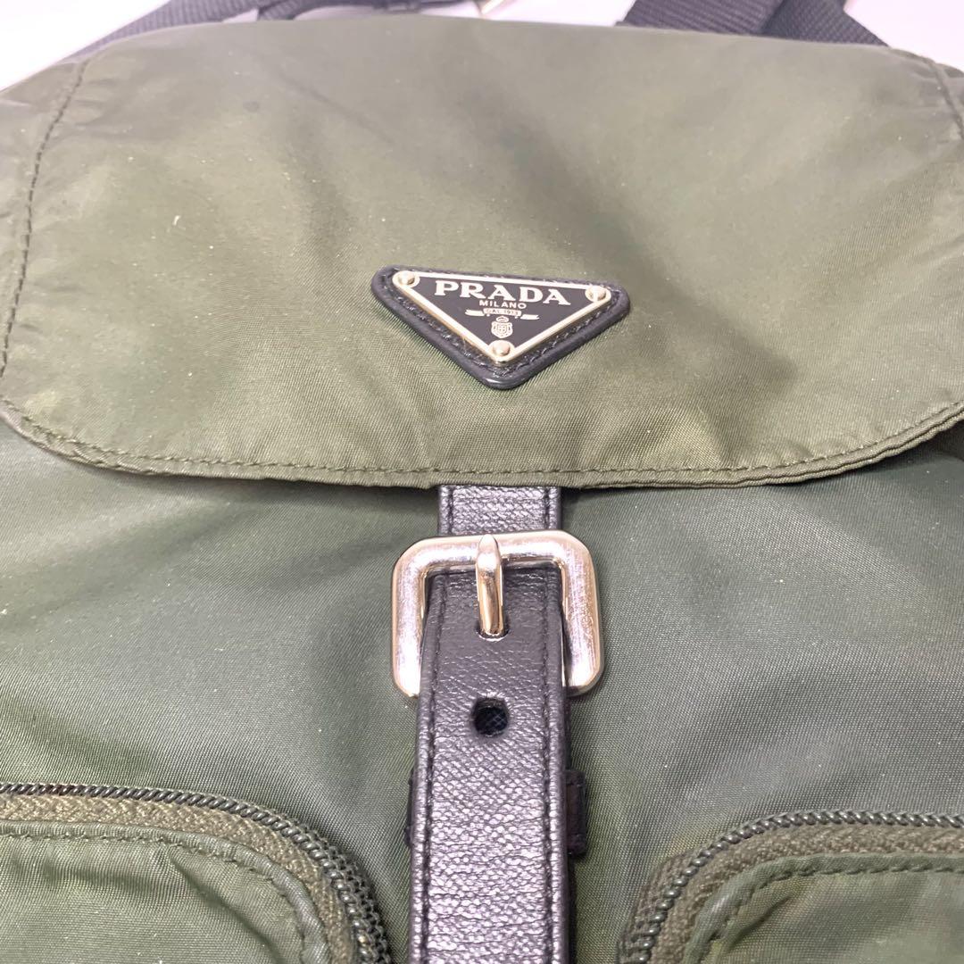 美品　PRADA　バックパック　三角ロゴ　ナイロン　カーキ