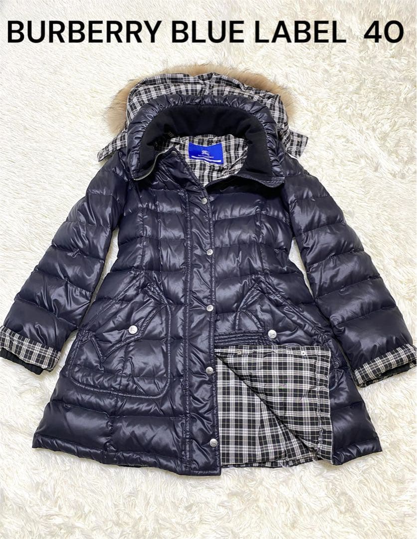 バーバリーブルーレーベル 美品 ダウン ノバチェック ホースロゴ L