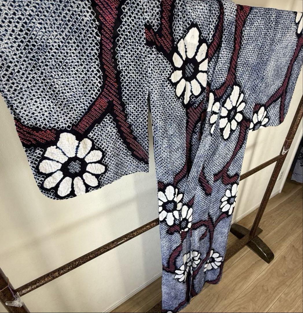 美品　綿　有松絞り　本染浴衣　浴衣 着物　夏物　156cm 白　赤　紺