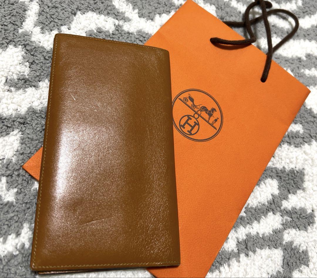 Hermes ヘルメス長財布 ブラウン シチズン ツイルロング メンズ二つ折り