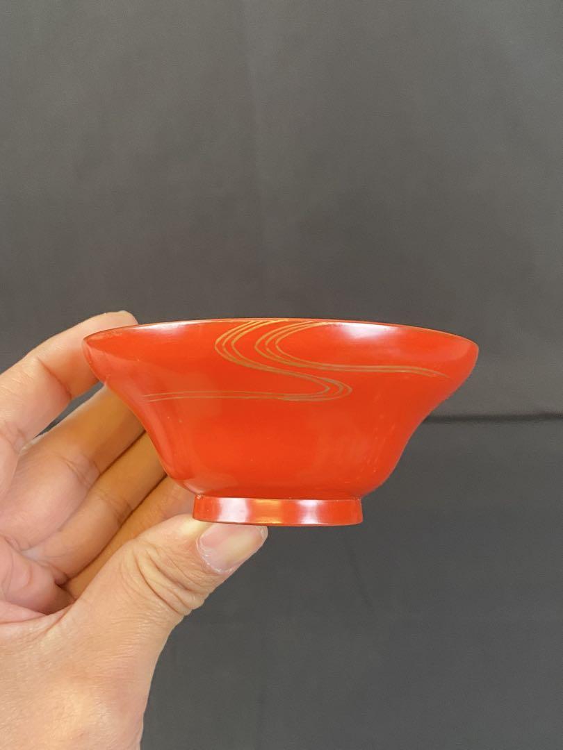 独特な 朱塗 蒔絵 枝垂れ柳 梅文 小吸物椀 9客 懐石料理道具 工芸品