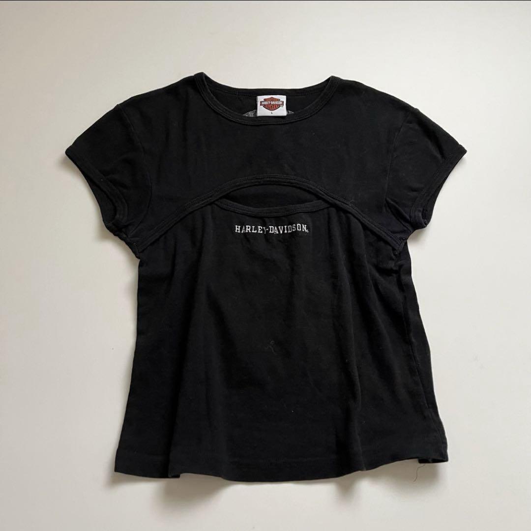 vintage harley-davidson 胸空き tシャツ タイト