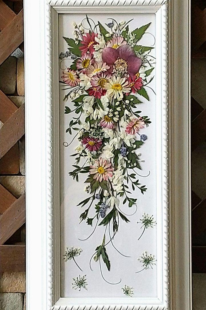 押し花アート❀キャスケードブーケ❀フラワー　絵画　インテリア　ハンドメイド　額