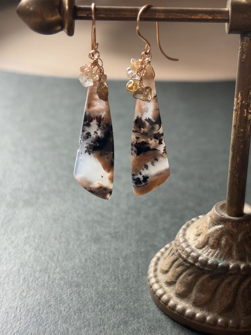 B14 タイガーデンドライトアゲートピアス B14 タイガーデンドライトアゲートピアス