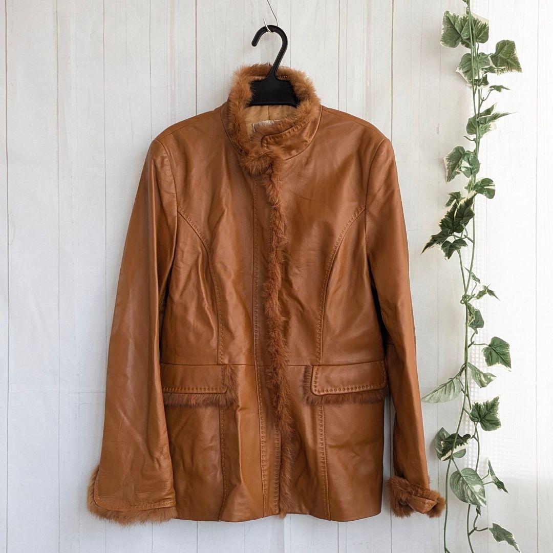 ディノス 革 羊皮ジャケット ラビットファー アンゴラM dinos