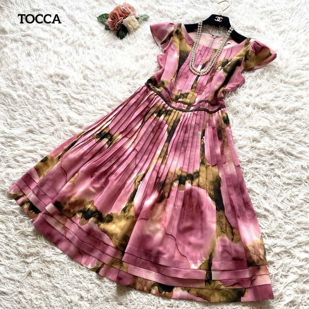 美品✨トッカ　ワンピース　花柄　プリーツ　ひざ丈　半袖　4サイズ　 L