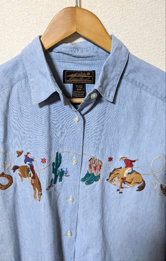 80s ヴィンテージ Eddie Bauer 黒タグ シャンブレーシャツ Ｓ