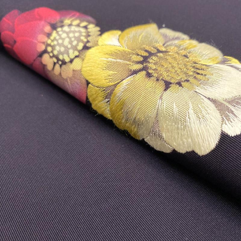 504mn13△塩瀬 洋花 金糸 刺繍 九寸名古屋帯△美品