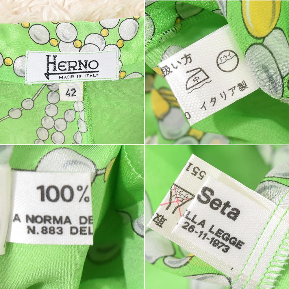 イタリア製 ビンテージ ヘルノ HERNO パール柄 シルクブラウス グリーン