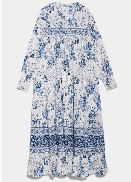 新品☆ZARA ザラ ロングワンピース flower XS. Blue