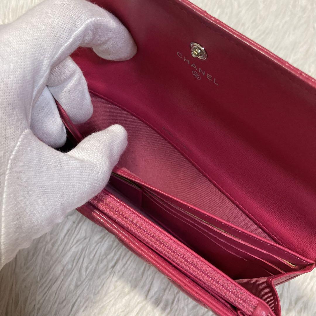最終価格 美品 CHANEL シャネル 長財布 折り財布 ピンク ラムスキン