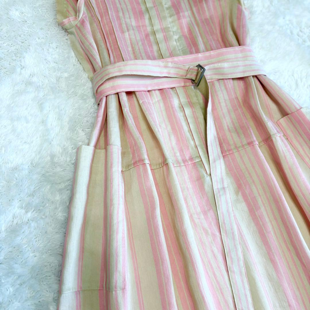 ほぼ未使用✨ エブール ストライプ リネンノースリーブ ワンピース ほぼ未使用✨ エブール ストライプ リネンノースリーブ ワンピース