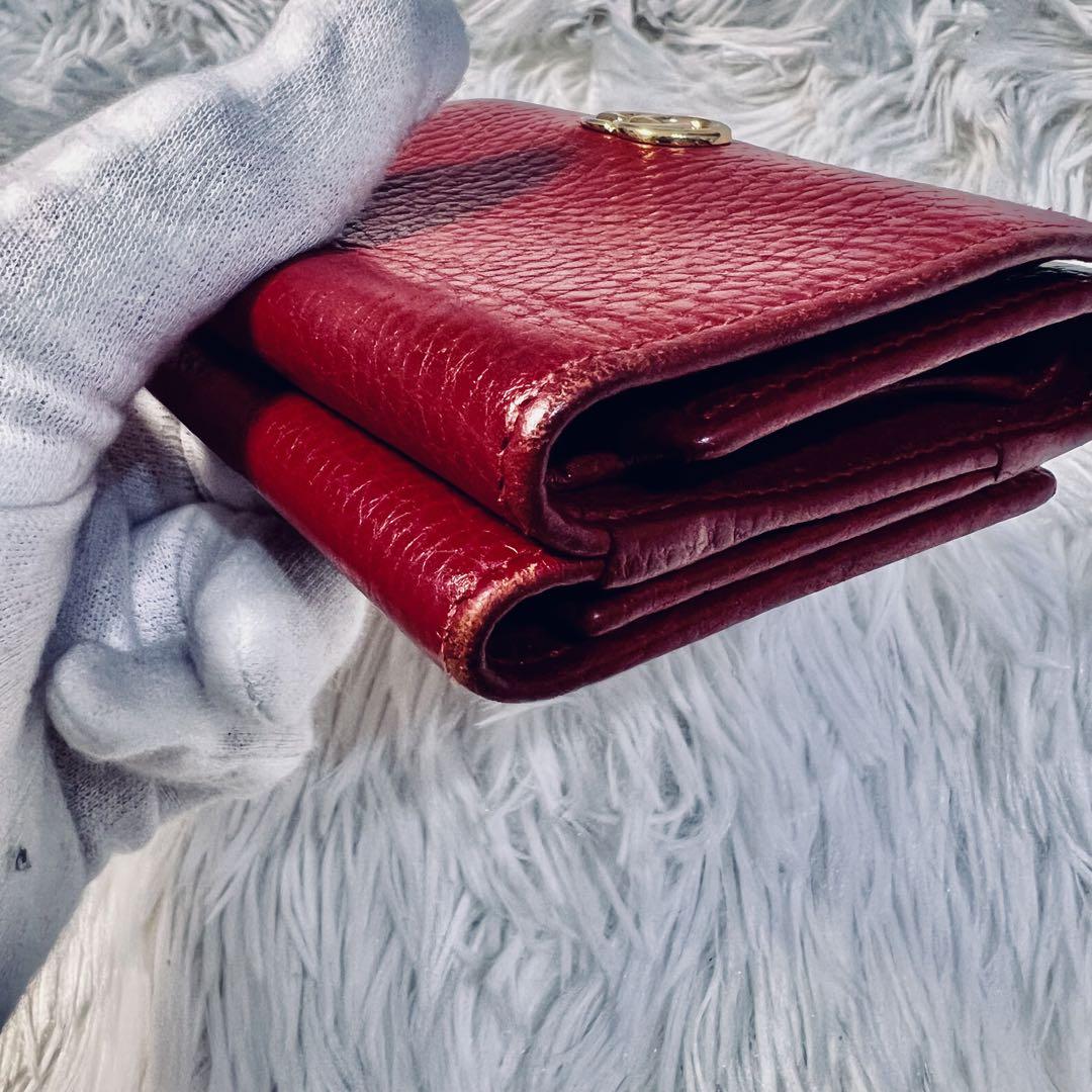 人気　美品✨ グッチ GUCCI 三つ折り財布 GGマーモント レッド　スモール
