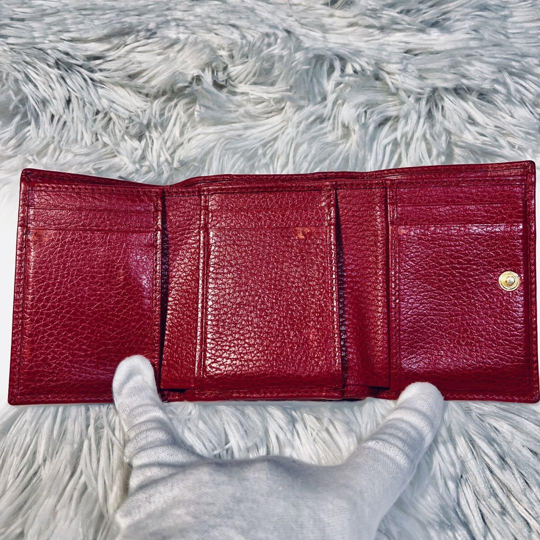 人気　美品✨ グッチ GUCCI 三つ折り財布 GGマーモント レッド　スモール