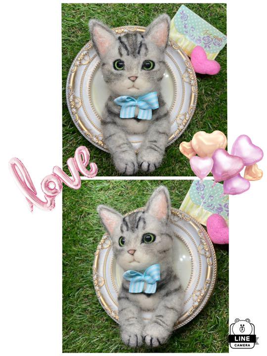 まゆ様　猫　羊毛フェルト額縁入り