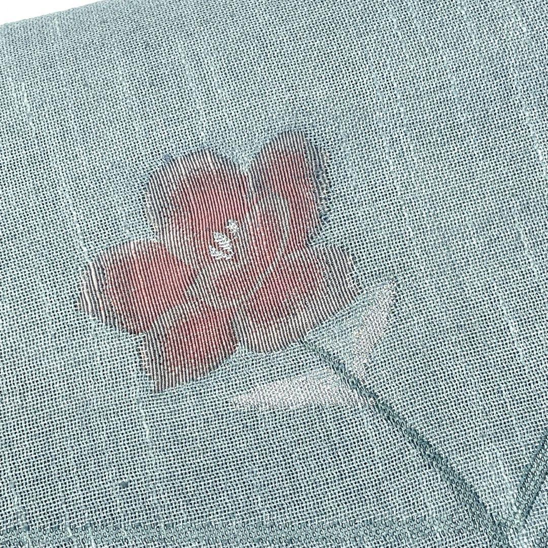 名古屋帯/紗 ］綿/麻 くすんだ水色 花柄 草花 着物 夏物 夏着物