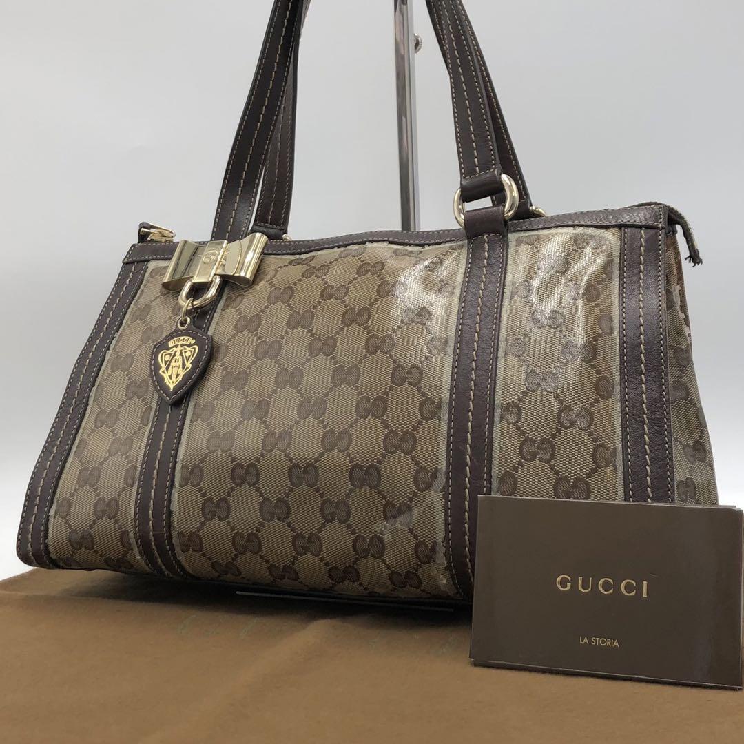 ［美品］GUCCI クリスタル　コーティングキャンバス　ハンドバッグ　リボン