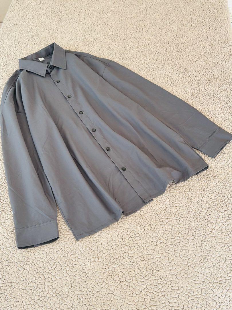 美品✺メンズシャツ✺長袖 さらさら 青グレー ゆったり 【XXL】 春 軽快