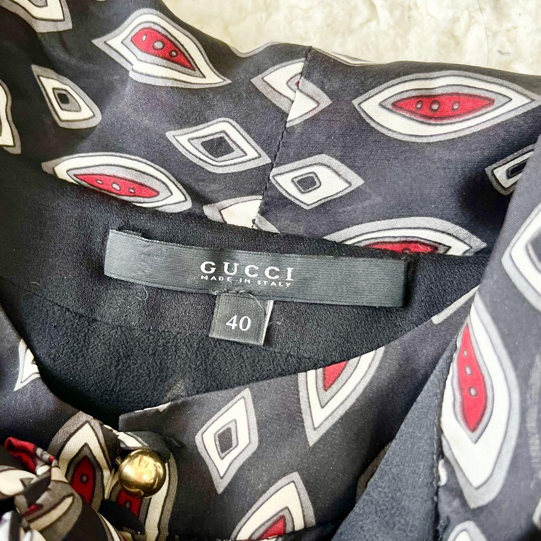 GUCCI ワンピース ボウタイ ペイズリー 金ボタン ペイズリー 総
