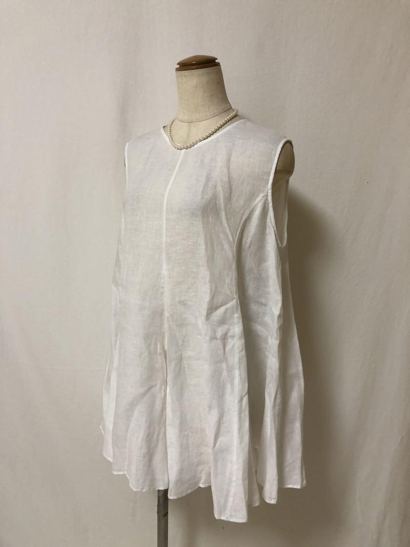 468新品23区 LIBECO 麻100％ノースリーブ ブラウス46￥15950
