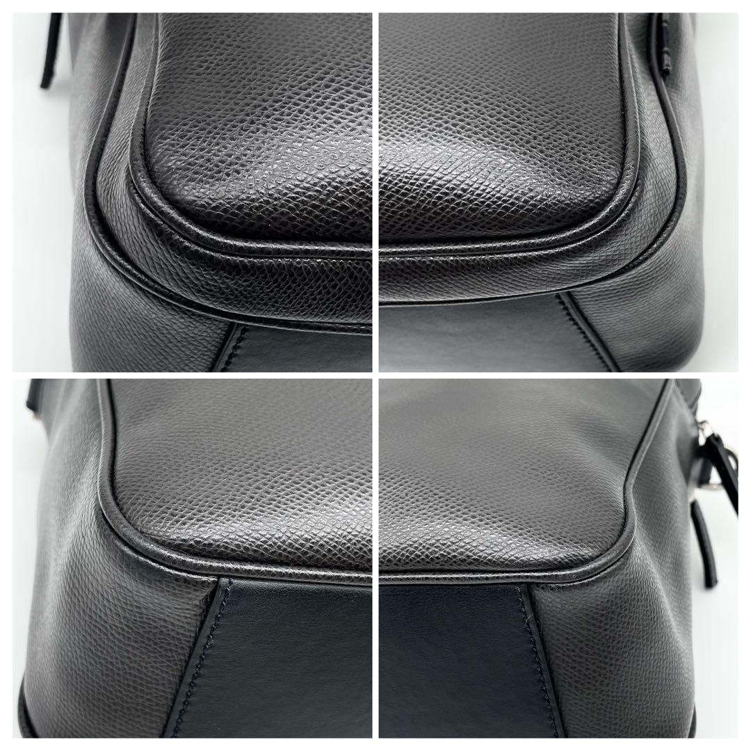 【美品】フェラガモ 2WAY ビジネスバッグ レザー 濃灰 ロゴショルダー