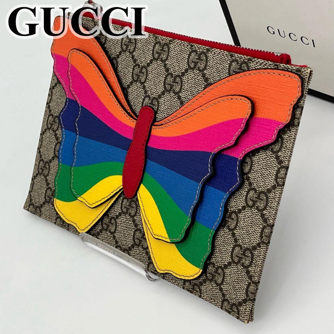超 グッチ クラッチバッグ ポーチ GGスプリーム レインボーバタフライGUCCI