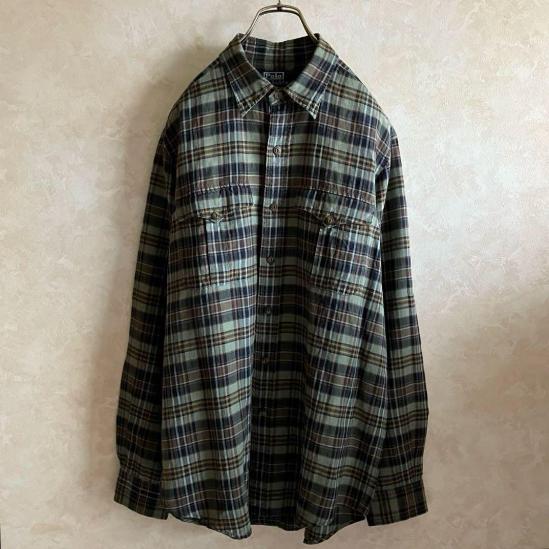 特別オファー 90's 古着 ラルフローレン シルクリネン チェックシャツ L トップス