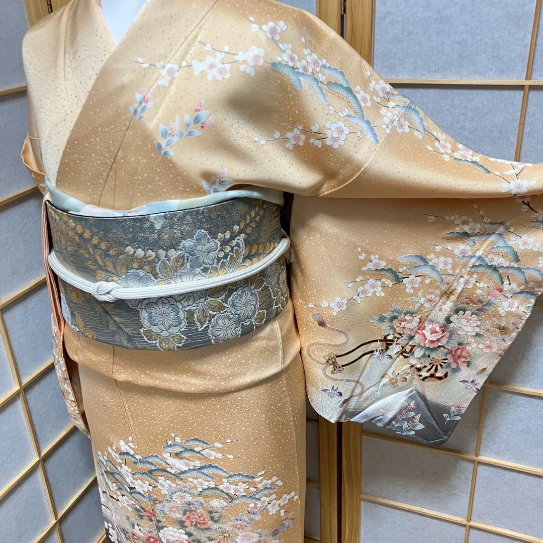 ［5458］訪問着 草花流水 ぼかし 絞り 正絹 着物 袷 楽天市場】【新古品】 夏物 訪問着 着物 正絹 薄物 金銀彩加工